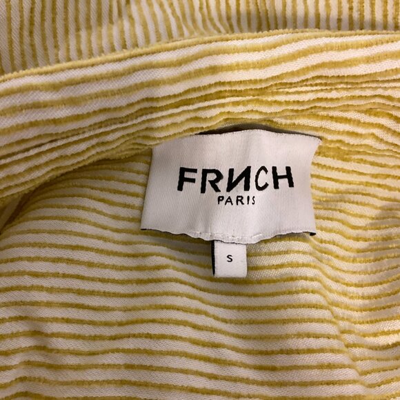 FRNCH Top S Chartreuse White Textured Stripe Cropped Button Front Long Sleeve - Picture 11 of 11